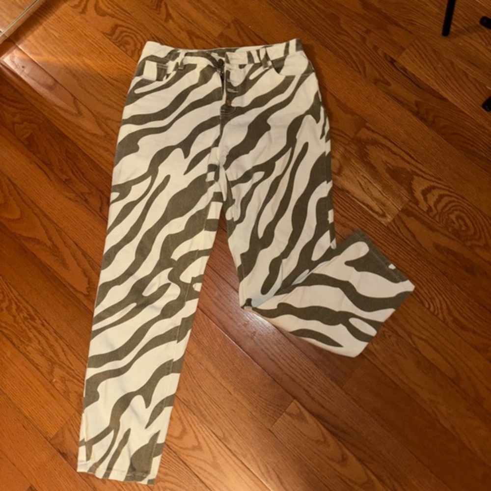 Army Green Zebra Print Y2K Highwaisted Jean Pants